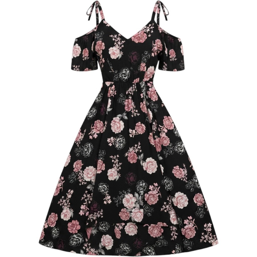Torrid Black Pink Floral Cold Shoulder Midi Dress Womens 0 Adjustable Straps